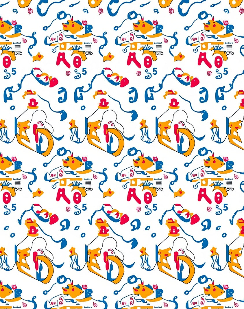 Playful Yellow Fish Alphabet Abstract Rug