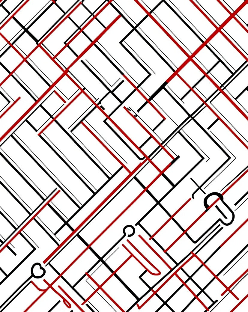Angular Red and Black Intersecting Lines Rug