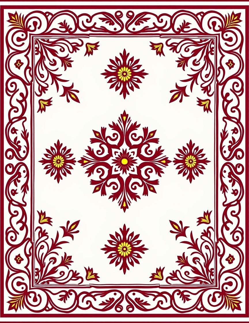 Crimson Yellow Floral Border Medallion Rug