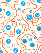 Mid-Century Orange Blue Abstract Shapes Rug