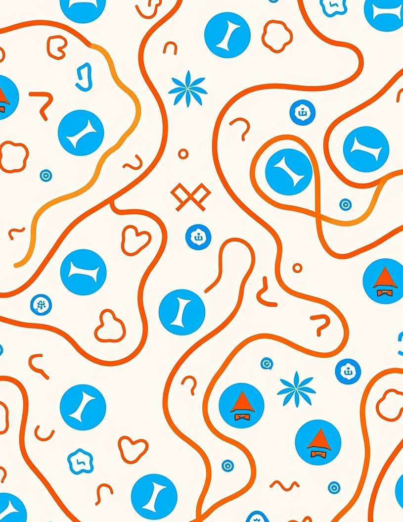 Mid-Century Orange Blue Abstract Shapes Rug