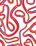Bold Red Blue Yellow Linear Flow Rug