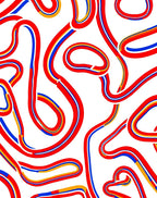 Bold Red Blue Yellow Linear Flow Rug