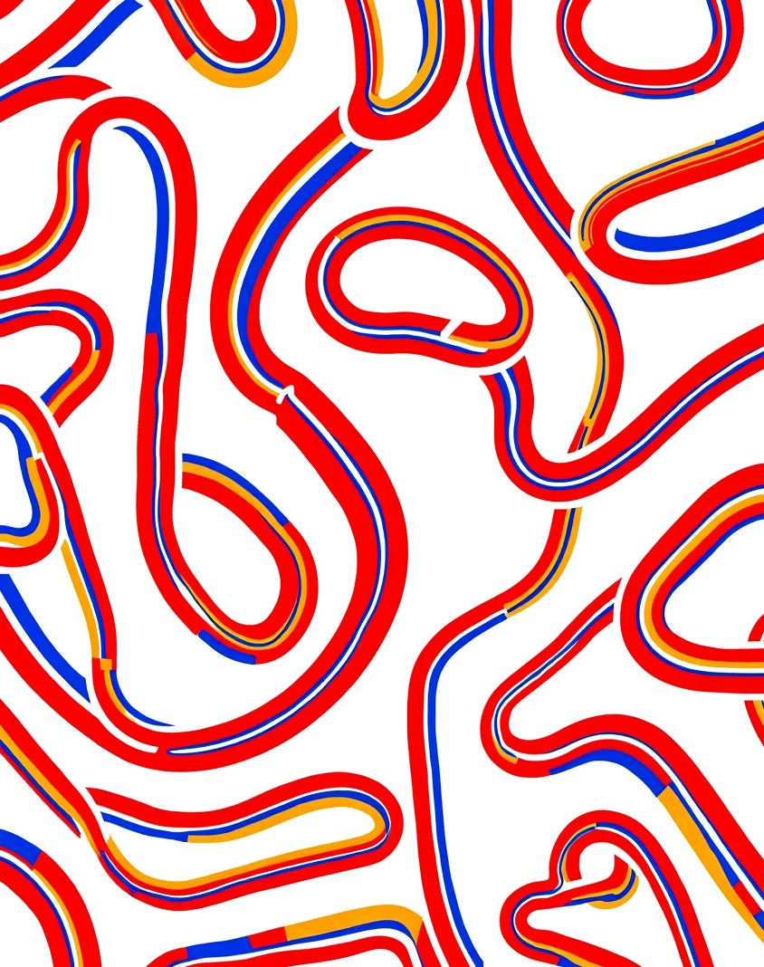 Bold Red Blue Yellow Linear Flow Rug