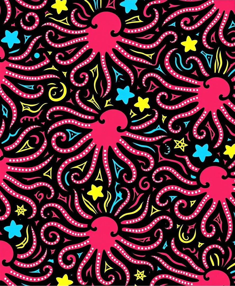 Bold Pink Octopus Stars Swirl Rug