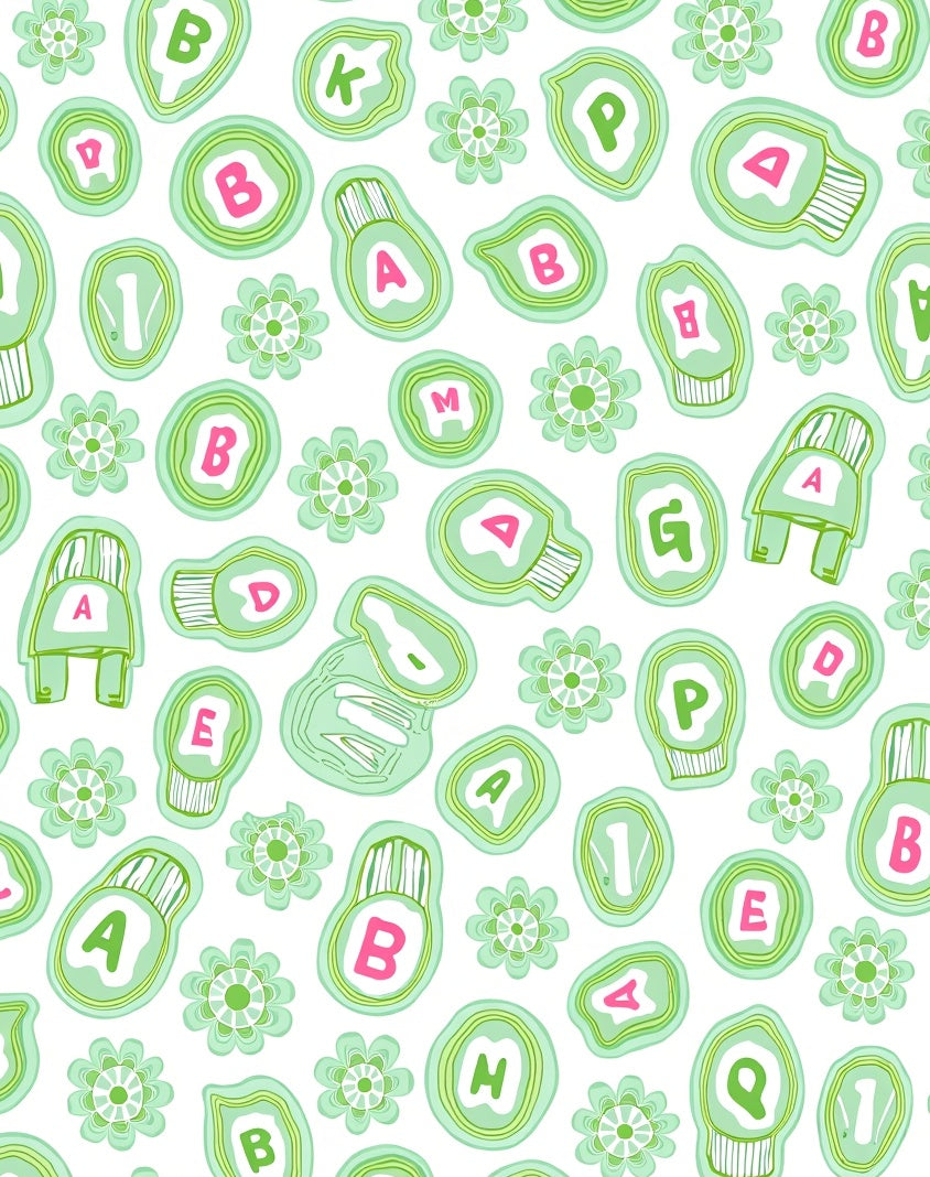 Whimsical Green Agate Alphabet Flowers Rug
