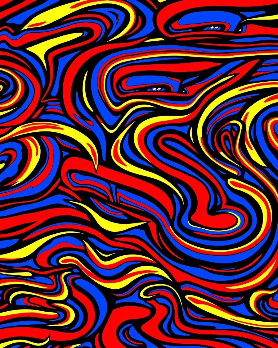 Bold Swirling Red Blue Yellow Abstraction Rug