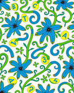 Blue Floral Vines With Alphabet Numbers Rug