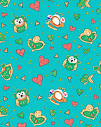 Cyan Whimsical Hearts Animal Characters Rug