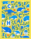 Undersea Whales and Jellyfish Alphabet Rug