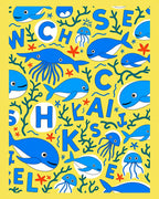 Undersea Whales and Jellyfish Alphabet Rug