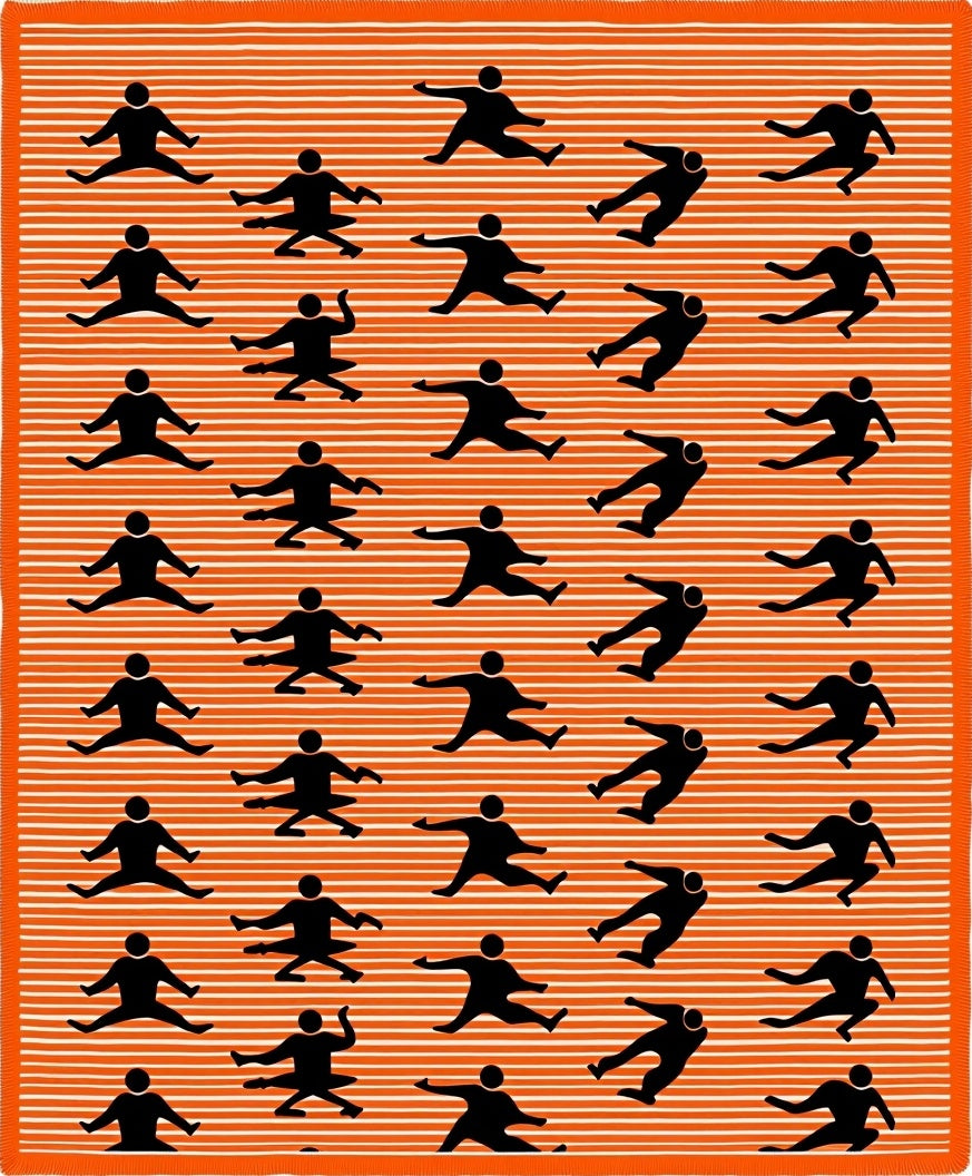 Orange Dynamic Figures Abstract Folk Rug