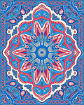 Vibrant Blue Red Floral Mandala Square Rug