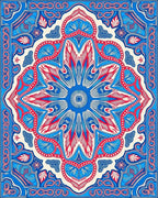 Vibrant Blue Red Floral Mandala Square Rug