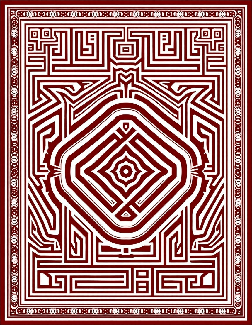 Deep Crimson Maze Geometric Rug
