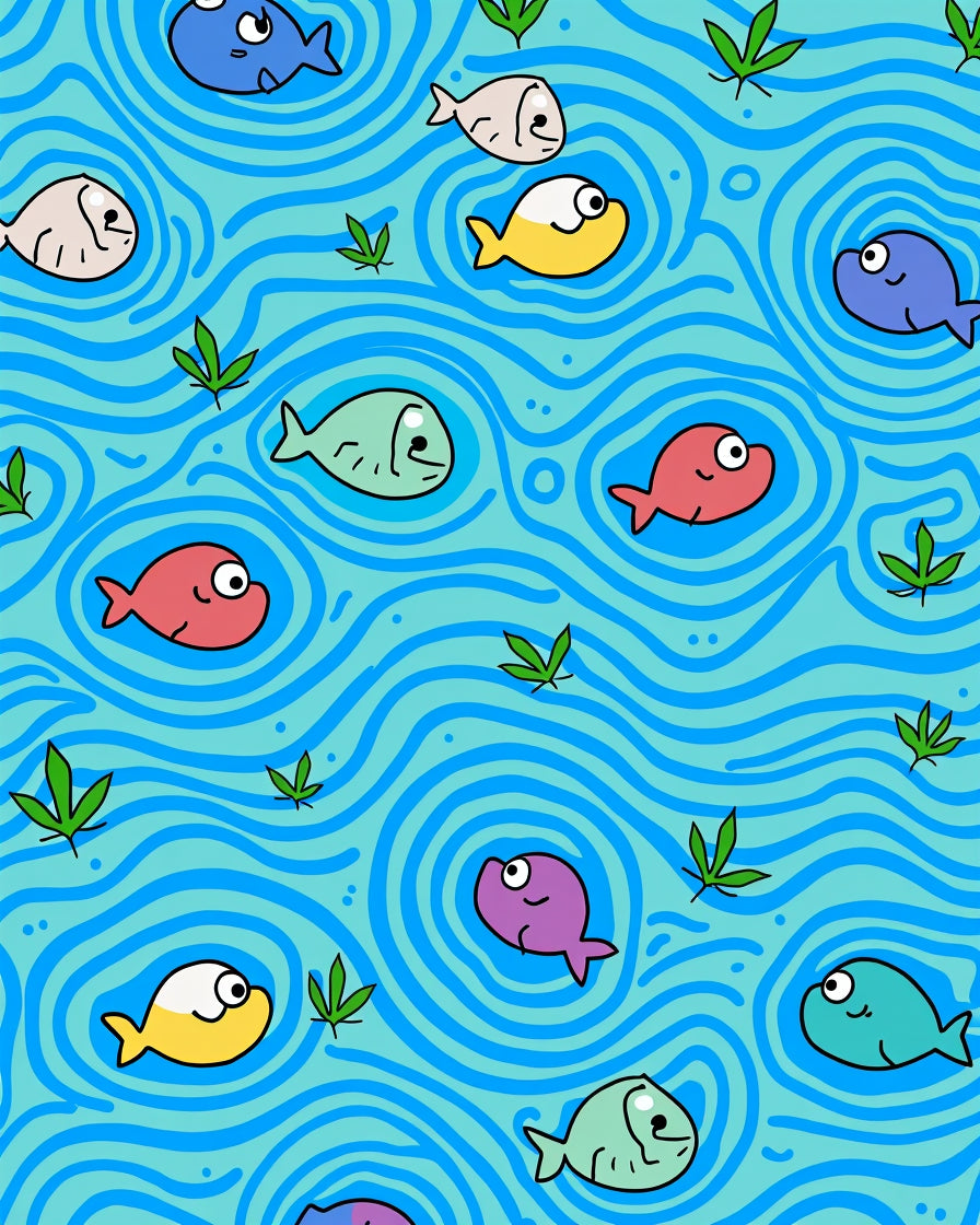 Cute Colorful Fish Whimsical Water Scene Rug