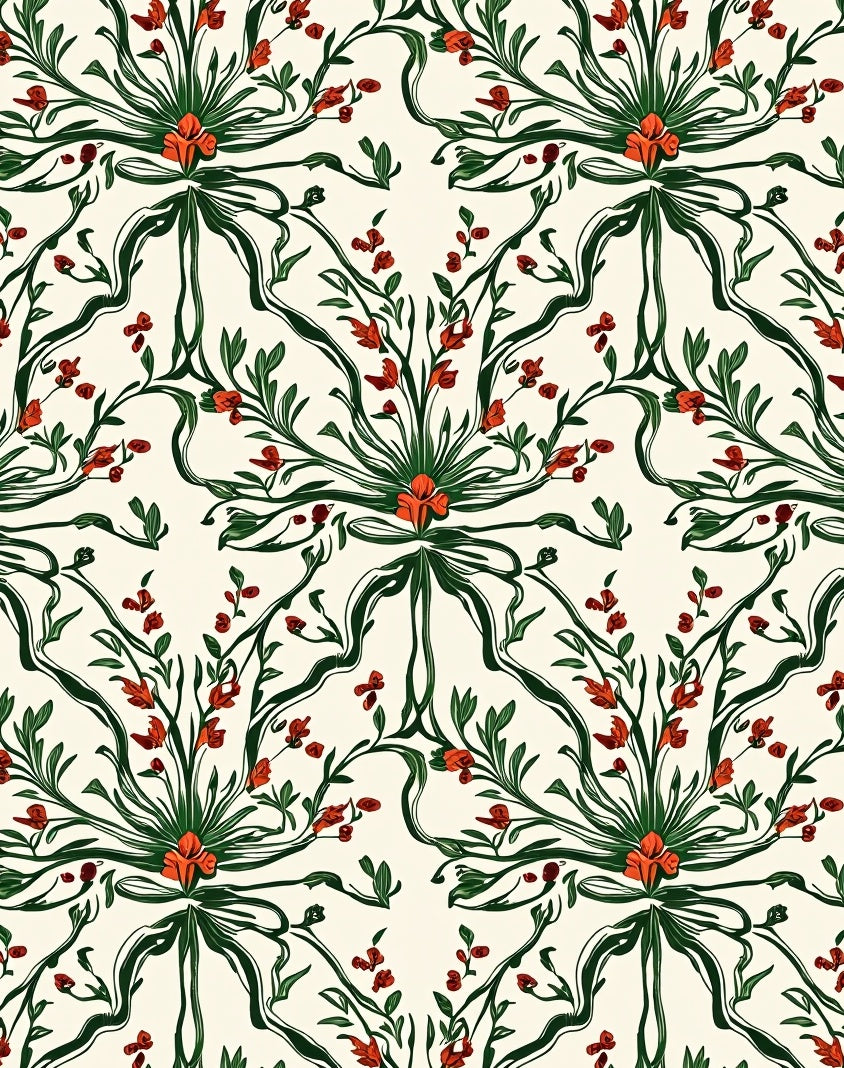 Whimsical Red Floral Ribbon Vines Rug