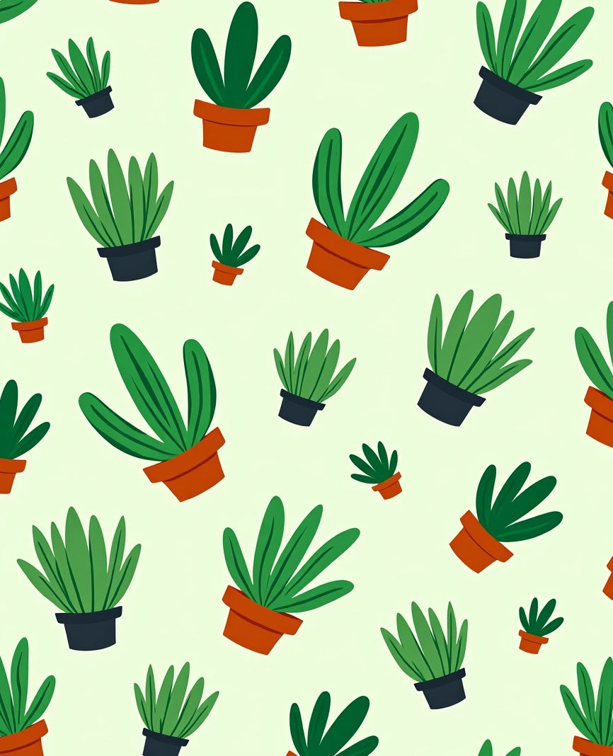 Green Potted Plants Repeating Pattern Rug