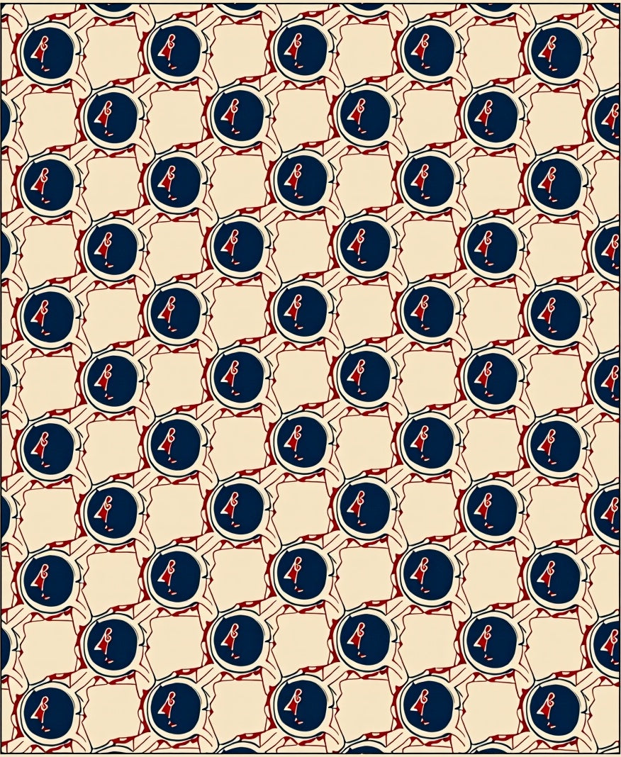 Crimson White Blue Repeating Medallion Rug