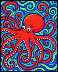 Vibrant Red Octopus Swirls Rug