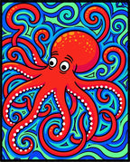 Vibrant Red Octopus Swirls Rug