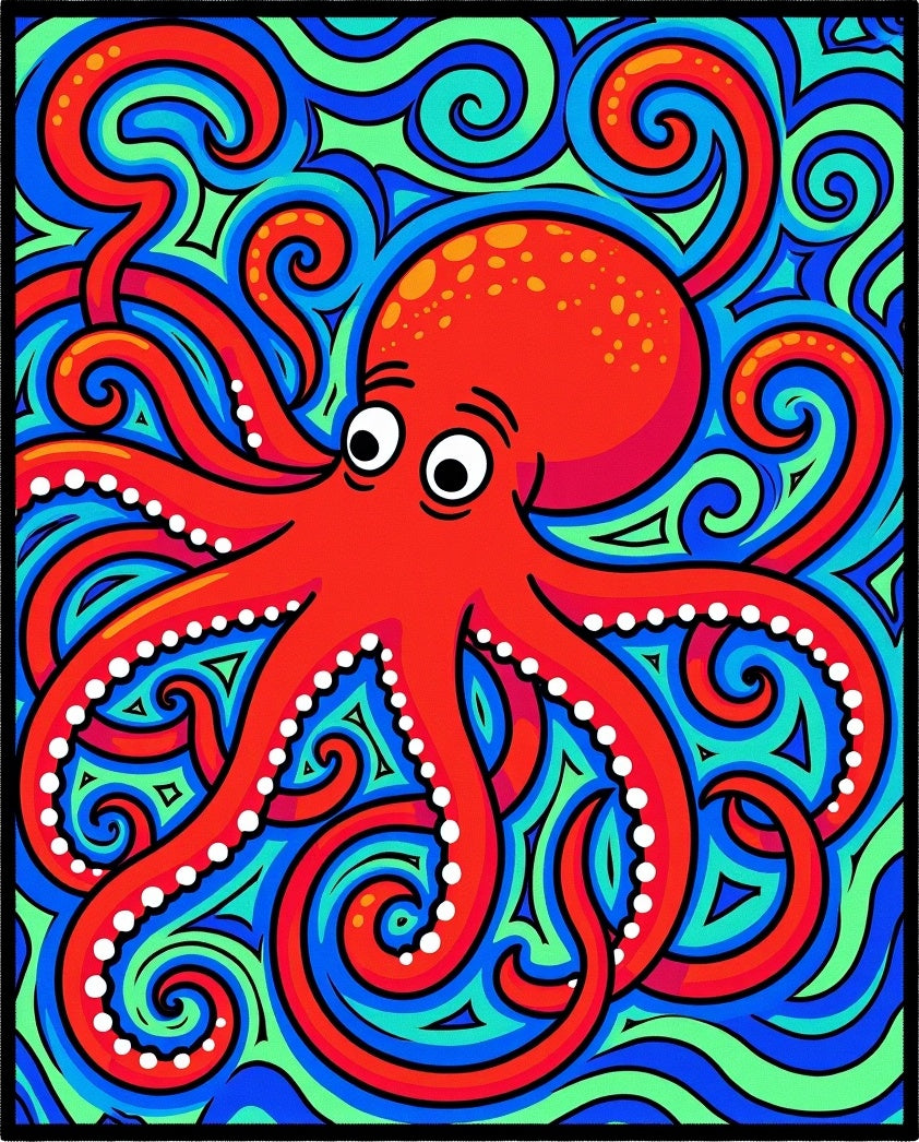 Vibrant Red Octopus Swirls Rug