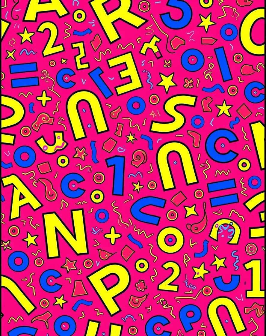 Retro Pink Multi-Color Alphabet Shapes Rug