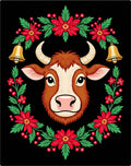 Whimsical Bull Floral Bell Wreath Rug