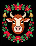 Whimsical Bull Floral Bell Wreath Rug