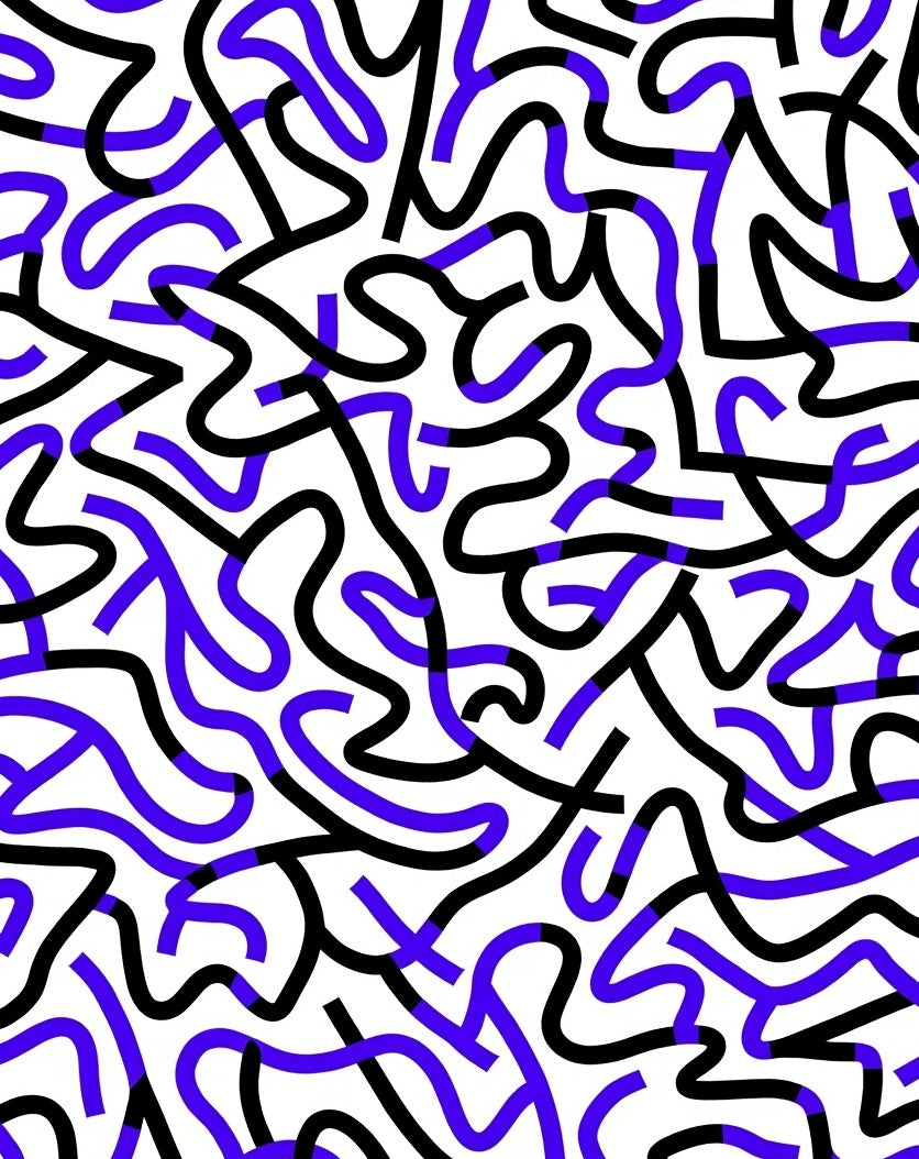Modern Black Blue Line Art Rug