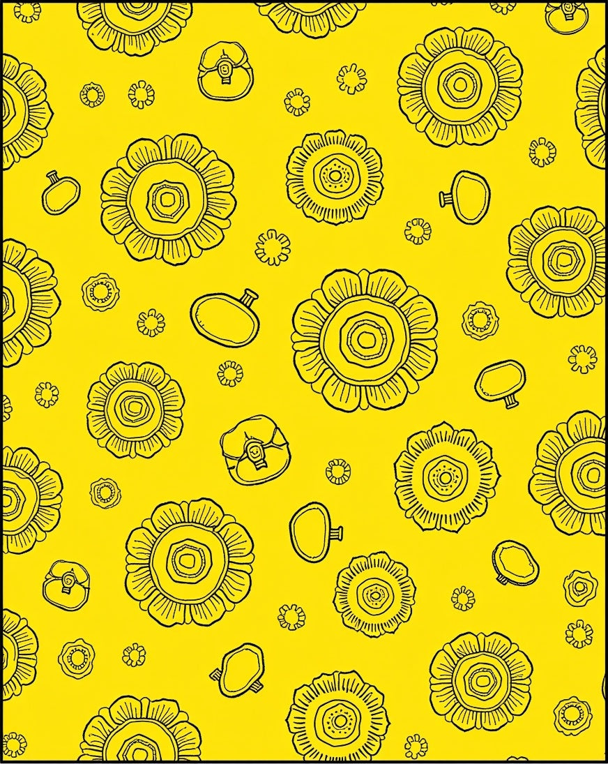 Hand Drawn Yellow Floral Medallion Arrangement Rug