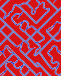 Red Blue Flowing Interlocking Lines Rug