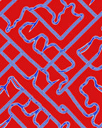 Red Blue Flowing Interlocking Lines Rug