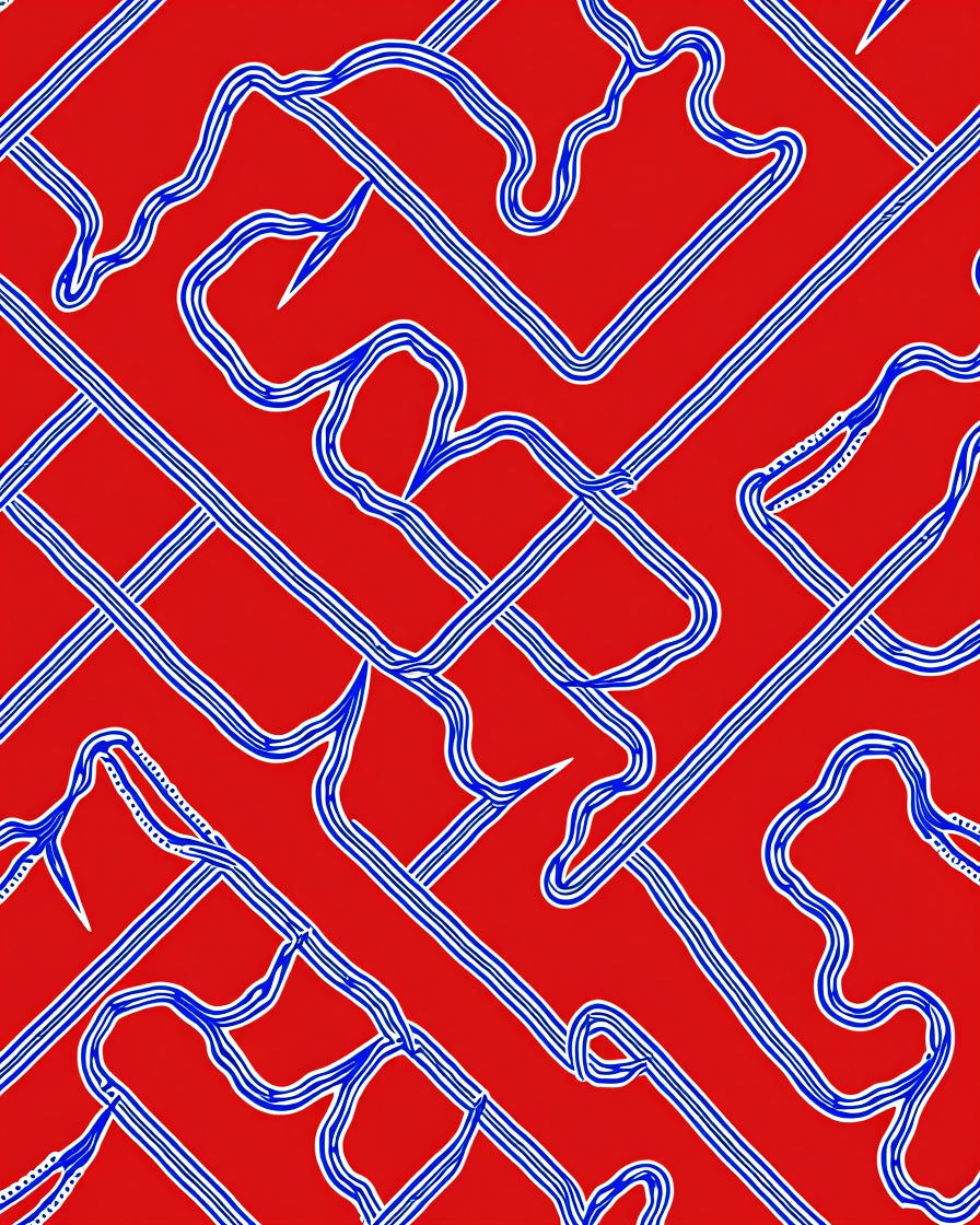 Red Blue Flowing Interlocking Lines Rug
