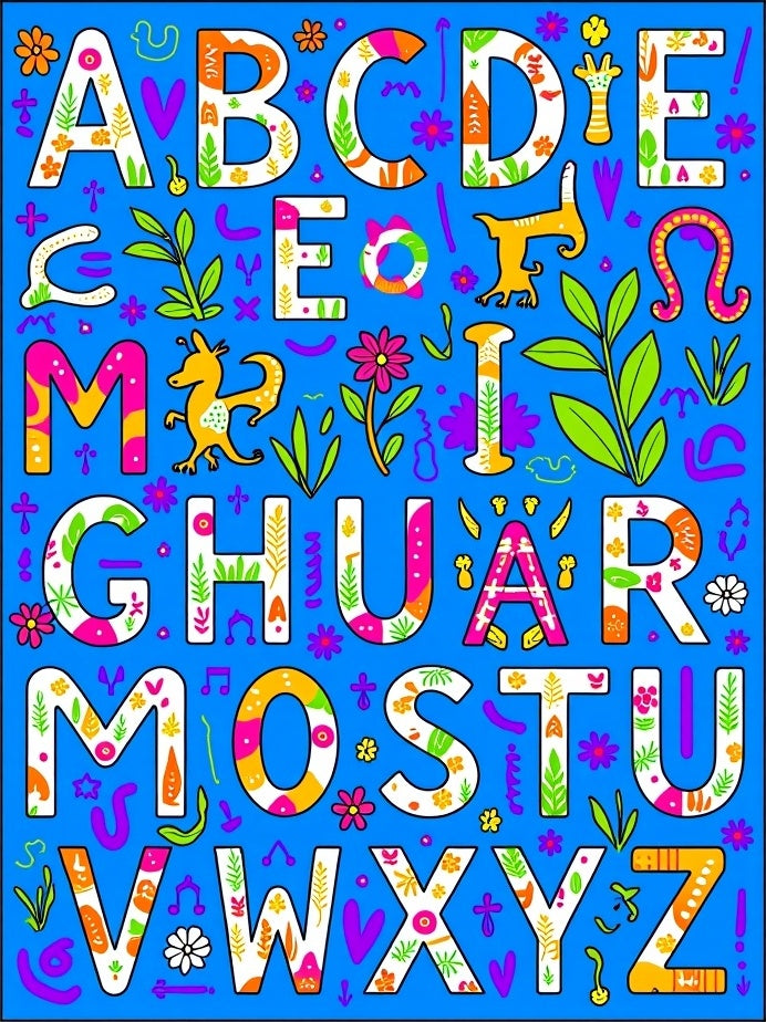 Vibrant Alphabet Garden Illustration Rug