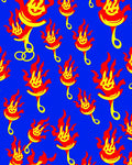Red Yellow Flame Figures Blue Background Rug