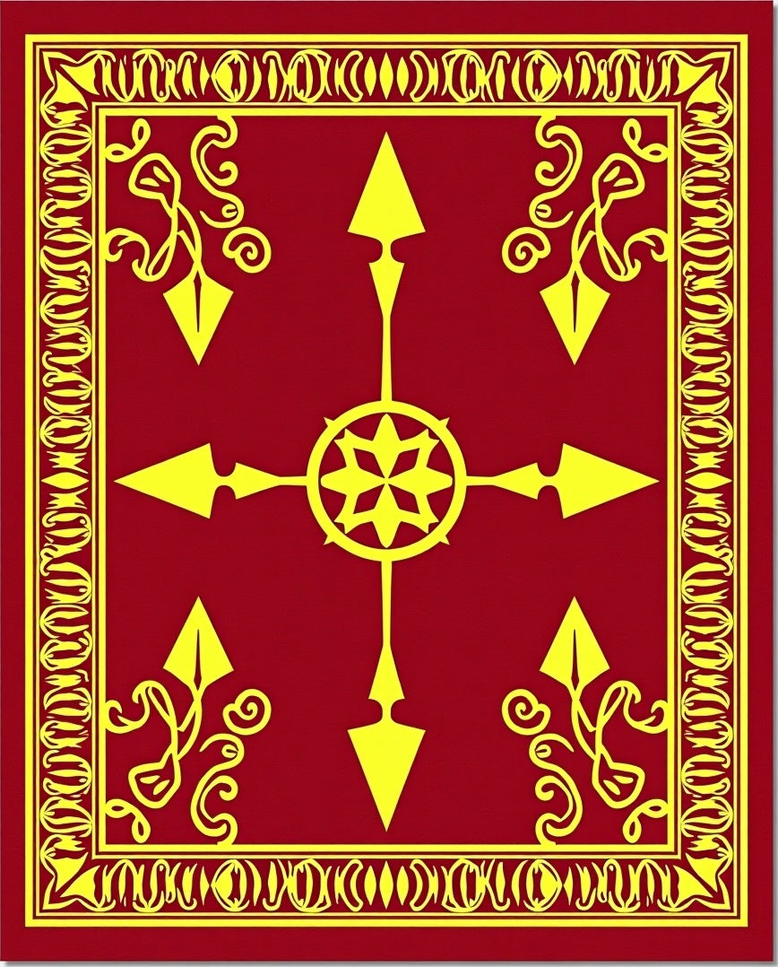 Crimson Yellow Arrow Medallion Border Rug