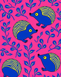 Blue Yellow Hedgehog Garden Scene Rug