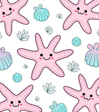 Cute Pink Starfish And Teal Shells Rug