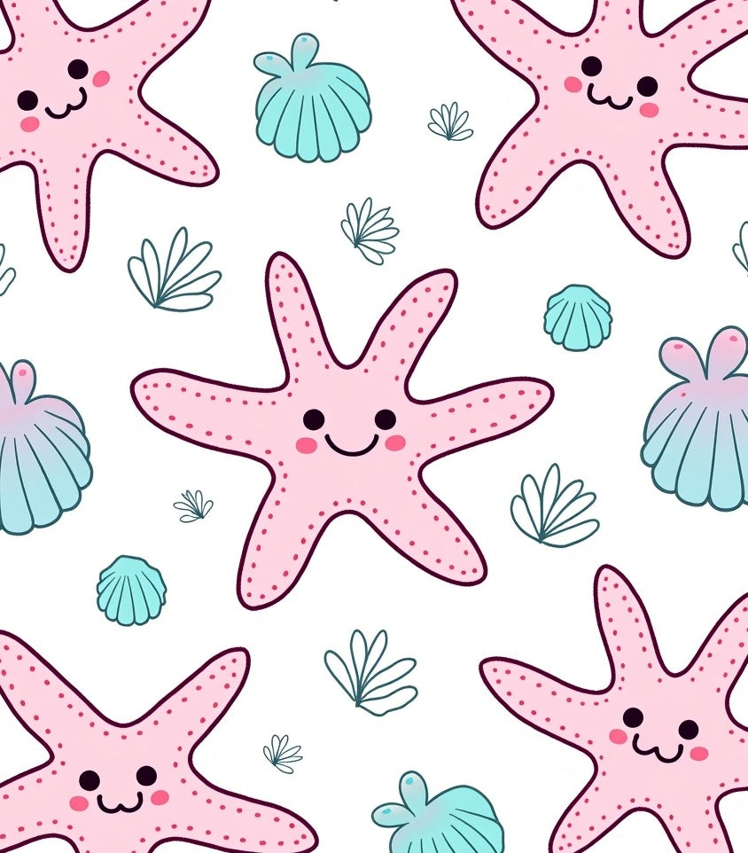 Cute Pink Starfish And Teal Shells Rug