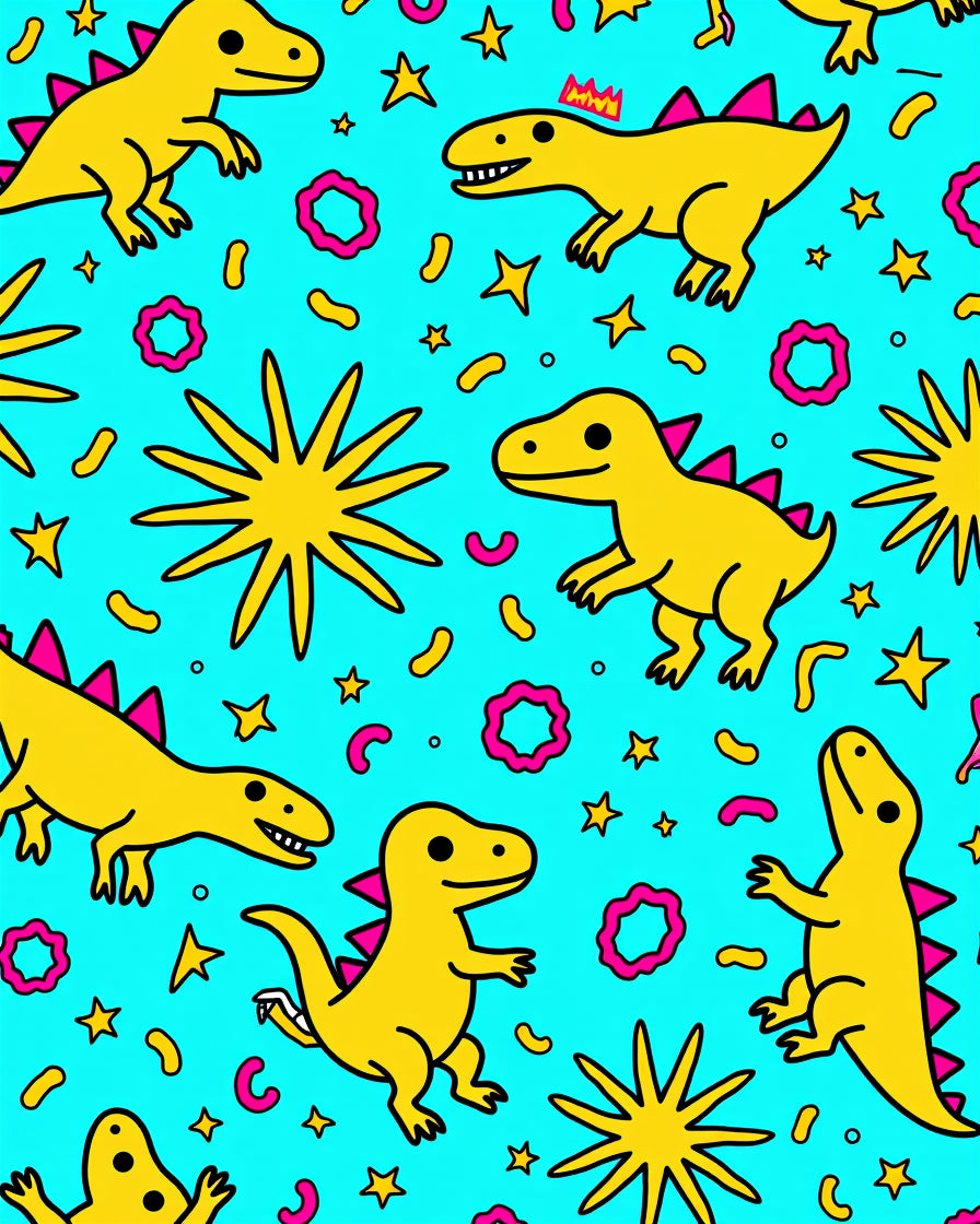 Playful Yellow Dinosaurs Whimsical Stars Rug