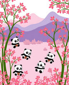 Playful Pandas Cherry Blossom Landscape Rug