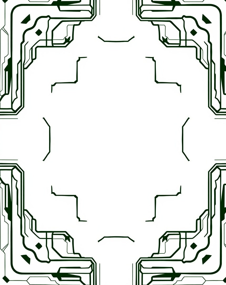 Green Circuit Board Geometric Border Rug