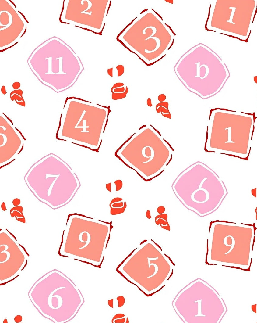 Playful Pink And Coral Number Squares Rug