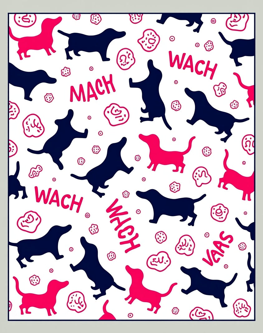 Pink and Navy Dog Scattered Composition Rug