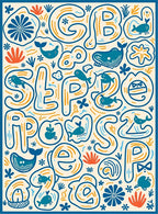 Oceanic Blue Whimsical Sea Creatures Alphabet Rug