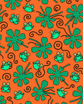 Whimsical Green Frog Orange Swirls Rug