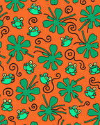 Whimsical Green Frog Orange Swirls Rug