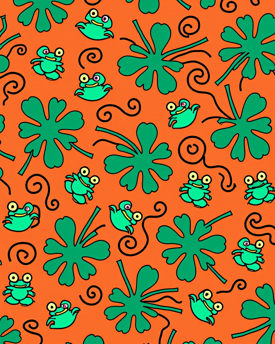 Whimsical Green Frog Orange Swirls Rug