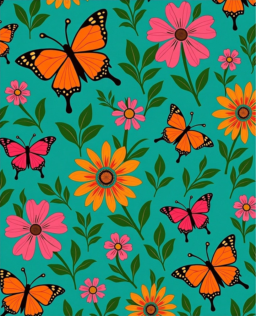 Vibrant Orange Pink Butterfly Floral Rug